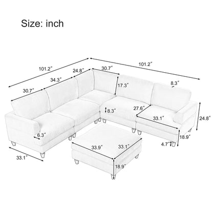 Churanty Modular Sectional Sofa with Ottoman,Oversized 3 Seat Free Combination Corduroy Couch Sofa with Chaise for Living Room,Beige