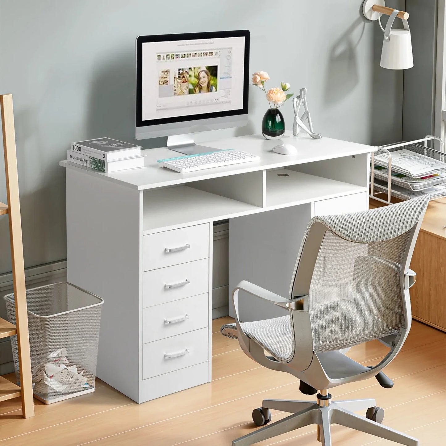 Ktaxon Wood Computer Desk Office Black Laptop PC Work Table Home Drawer & Keyboard Tray,White
