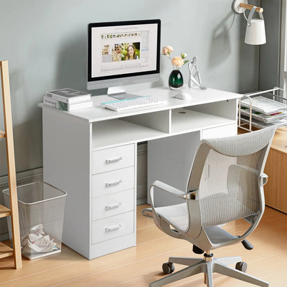 Ktaxon Wood Computer Desk Office Black Laptop PC Work Table Home Drawer & Keyboard Tray,White