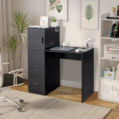 Ktaxon Computer Desk with 2 Power Outlets&USB, Kids Study Writing Table Printer Space, Multipurpose Nail Table with 5 Spacious Drawers, for Home&Office, Black