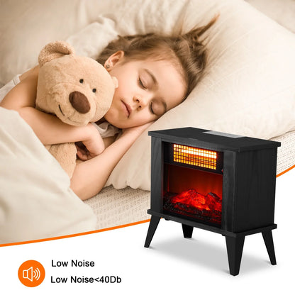 Ktaxon 15" Electric Fireplace Heater, Freestanding Wooden Fireplace Stove with 3D Realistic Flame, Overheat Protection, 1000W Portable Electric Heater for Indoor Bedroom Office Home, Black