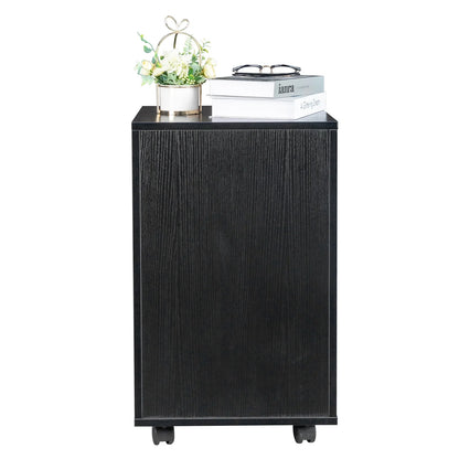 Ktaxon 3-Drawer Rolling Wood File Cabinet with Lock, Portable Vertical Mobile Wooden Storage Filing Cabinet for Home Office,Black