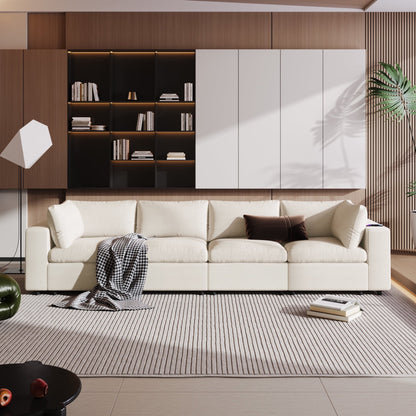 Churanty Modular Sectional Sofa with USB Charge Ports, Upholstered 4 Seater Free combination Couch with Wireless Charging and Built-in Bluetooth Speaker in Arm for Living Room Apartment,Beige