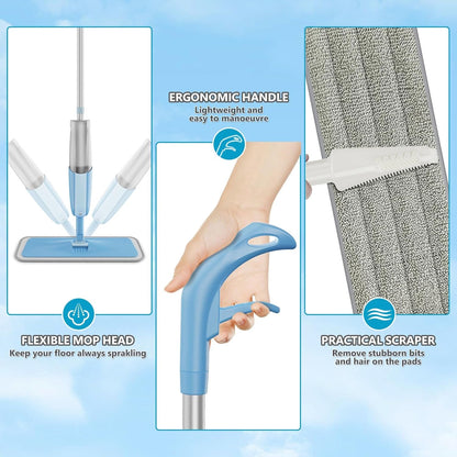 Spray Mops Wet Mops for Floor Cleaning,Microfiber Dust Mop with 3X Washable Pads Floor Mop with Sprayer Wood Floor Mops Commercial Home Use for Wood Floor Hardwood Laminate Ceramic Tiles