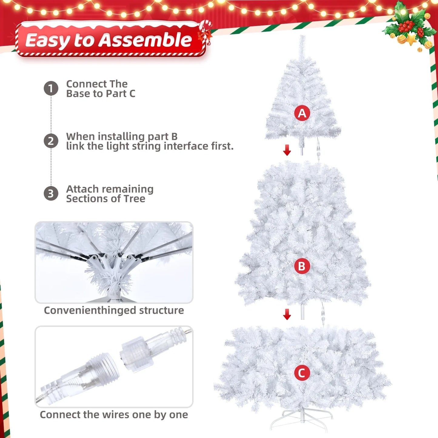Ktaxon 7ft Pre-lit Artificial Christmas Tree with Remote Control, Full Prelighted Xmas Tree with 500 LED Lights, 1346 Branch Tips& Auto Open White