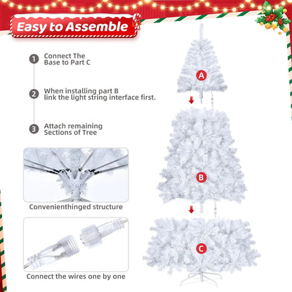 Ktaxon 7ft Pre-lit Artificial Christmas Tree with Remote Control, Full Prelighted Xmas Tree with 500 LED Lights, 1346 Branch Tips& Auto Open White