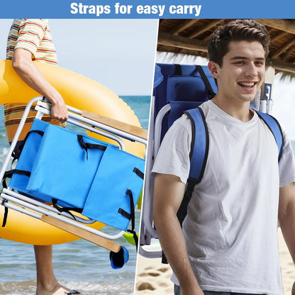 Ktaxon Backpack Beach Chair Folding Portable Chair Blue Solid Construction Camping Blue