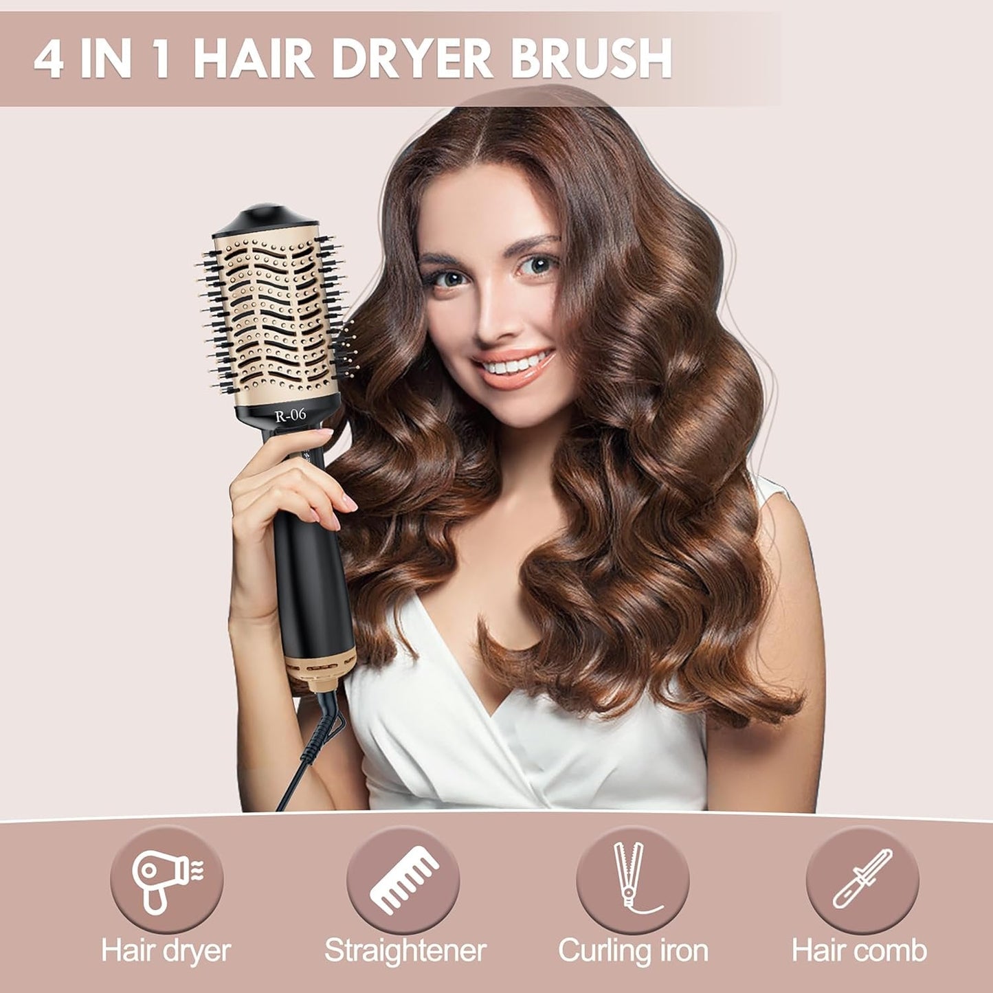 Hair Dryer Brush Blow Dryer Brush in One 4 in 1 Styling Tools with Ceramic Oval Barrel, and Styler Volumizer, Hot Air Straightener Brush for All Hair Types
