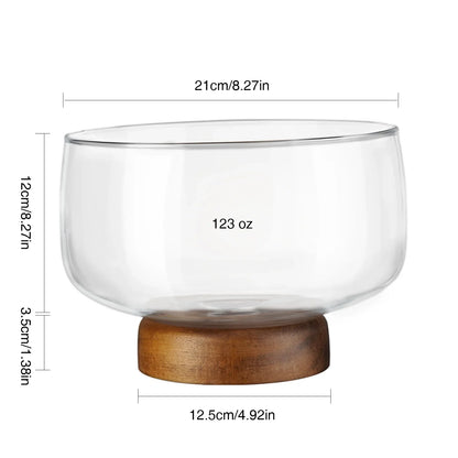NiHome 123oz Large Glass Trifle Bowl with Elegant Acacia Wood Stand, Versatile Serving Dish for Cakes, Salads, Desserts, Stylish Display for Parties, Weddings, Special Occasions, Durable