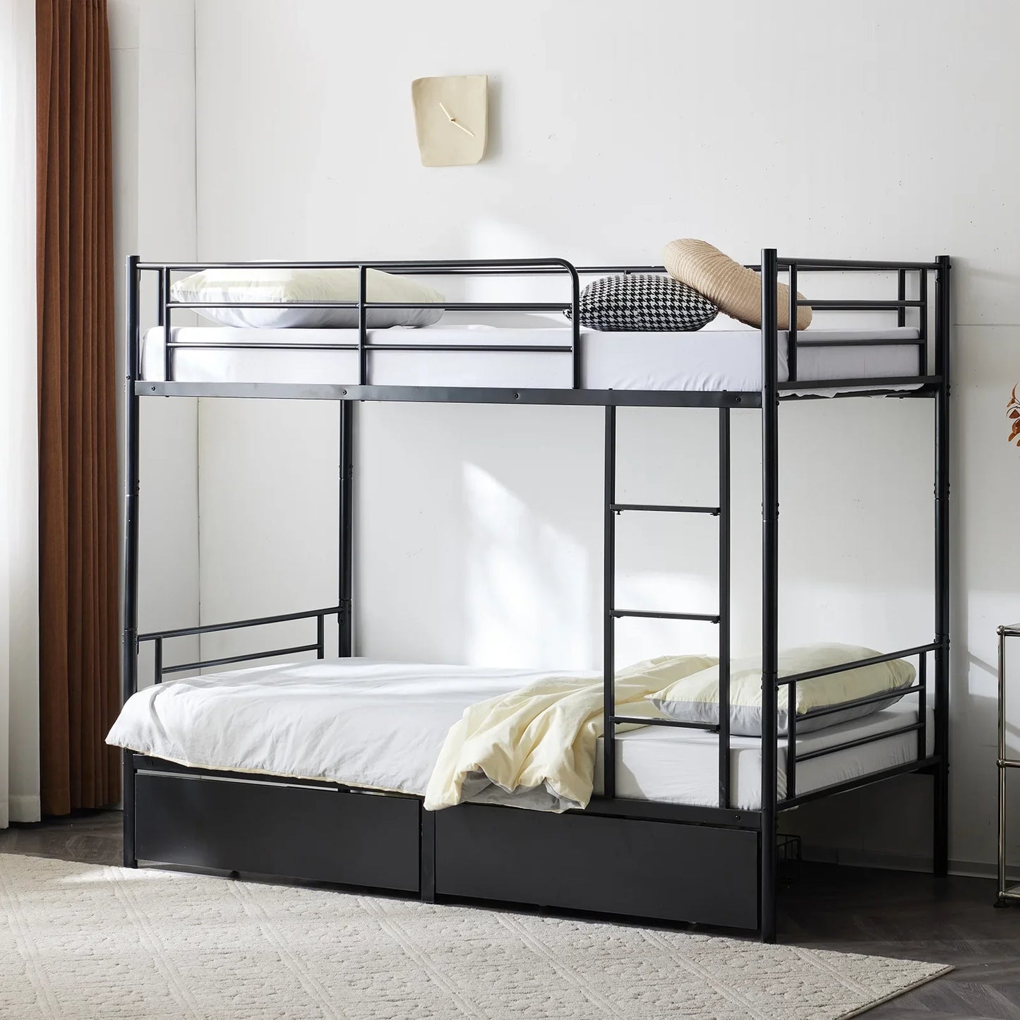 Ktaxon Metal Twin over Twin Bunk Bed with 2 Drawer & 2 Ladders for Bedroom, Black