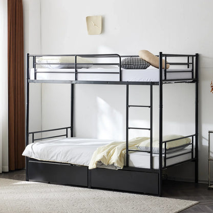 Ktaxon Metal Twin over Twin Bunk Bed with 2 Drawer & 2 Ladders for Bedroom, Black