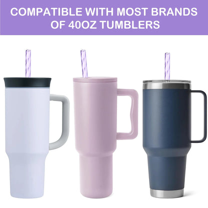 NiHome 12PCS Wave Pattern Plastic Drinking Straws for Stanley 40oz Tumbler with 2 Cleaning Brushes, 12" Long Durable PETG BPA-Free & Non-Toxic for Water, Cold Drinks, Milkshakes(Mixed Colors)