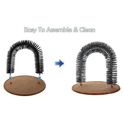 Cat Self-Groomer Arch, Cat Back Scratcher Cat Brush, Bristle Ring Brush Cat Arch with Carpeted Base, Back Scratcher and Massager for All Size Cats