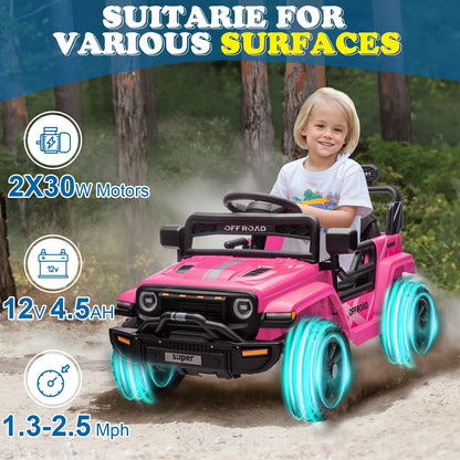 Ktaxon 12V Powered Ride On Car Truck, Kids Electric Car w/Parent Remote Control, Spring Suspension, LED Lights- Pink