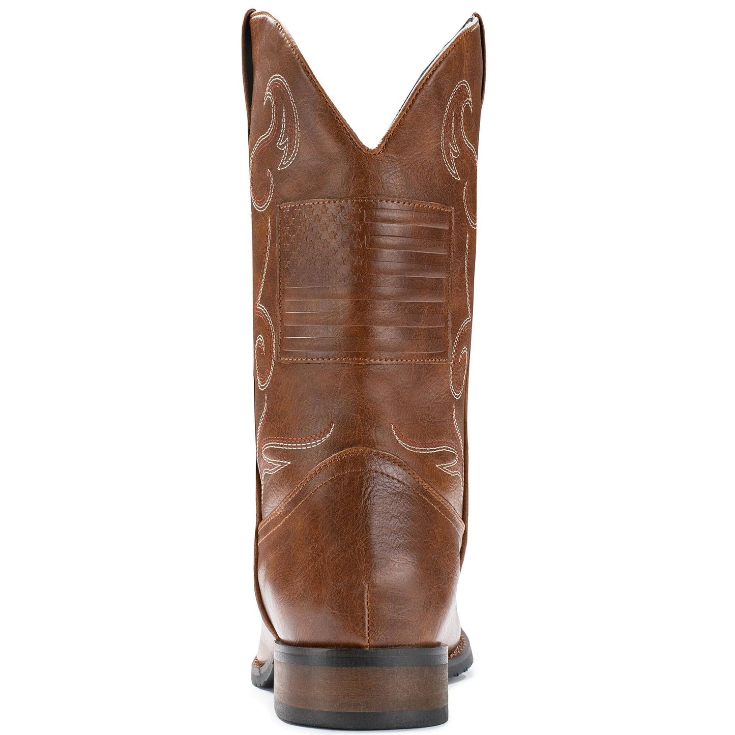 IUV Cowboy Boots For Men Western Boot Classic American Flag Embroidered Square Toe Mid-Calf Boots