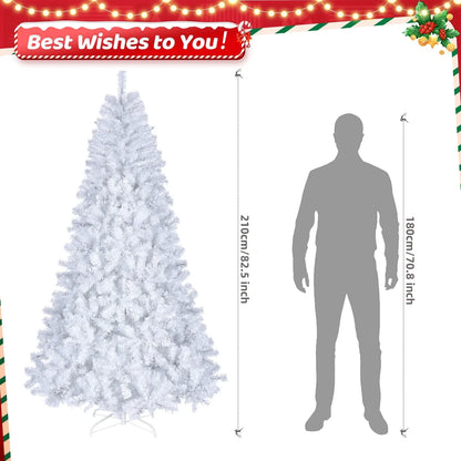 Ktaxon 7ft Pre-lit Artificial Christmas Tree with Remote Control, Full Prelighted Xmas Tree with 500 LED Lights, 1346 Branch Tips& Auto Open White