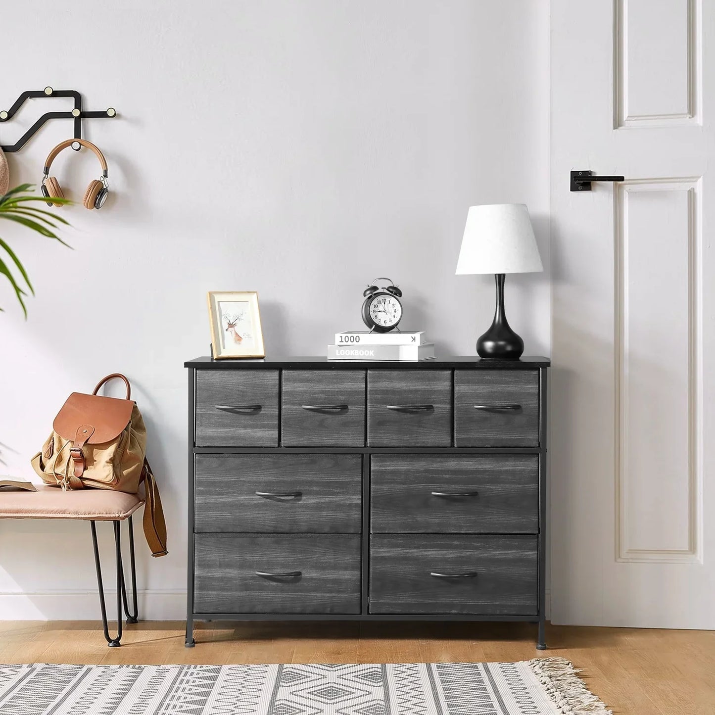 Ktaxon Dresser with 4 Big 4 Small Drawers - Furniture Storage Tower Unit, Steel Frame, Wood Top, Easy Pull Fabric Bins, Black