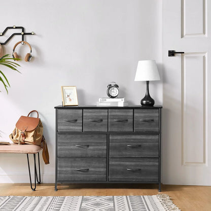 Ktaxon Dresser with 4 Big 4 Small Drawers - Furniture Storage Tower Unit, Steel Frame, Wood Top, Easy Pull Fabric Bins, Black