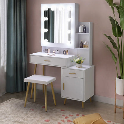 Ktaxon Vanity Table Set with Sliding Mirror, Makeup Table with Storage Cabinet, Dressing Vanity Tables, Dresser Desk for Girls, Women, White