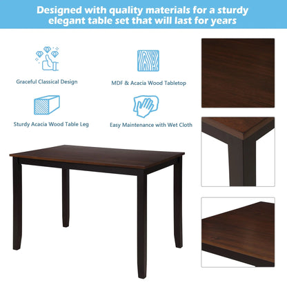 Churanty Farmhouse Wood 5 Pieces Dining Table Set for 4,Rectangle Kitchen Table Set with 4 Chairs,Black+Cherry