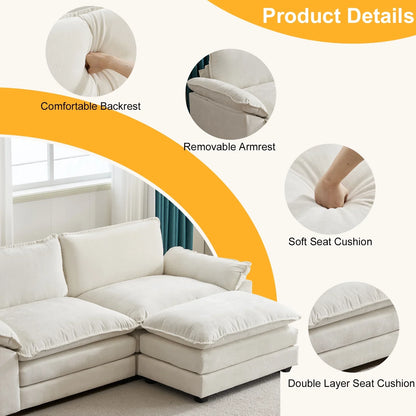 Ktaxon Sectional Sofa L Shaped Couch with Chaise Living Room Sleeper Set, 2 Seats with Chenille and Double Layer Cushions 86" W Beige