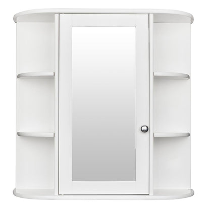 Ktaxon Wooden Bathroom Medicine Cabinet with Mirror Door & 8 Shelves, Wall Mounted Storage Organizer, White