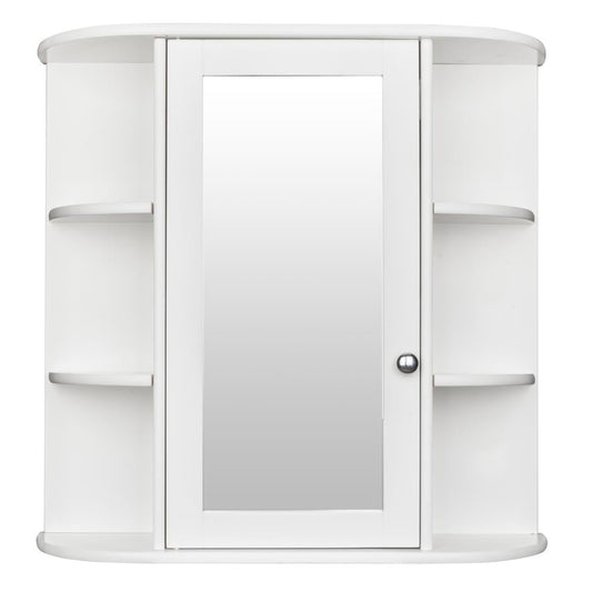 Ktaxon Wooden Bathroom Medicine Cabinet with Mirror Door & 8 Shelves, Wall Mounted Storage Organizer, White