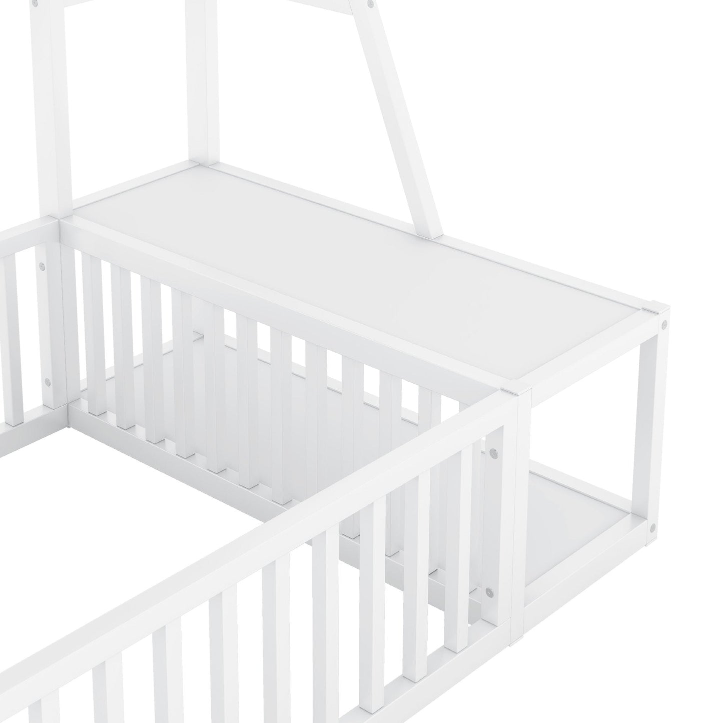 VLDTDRDI Twin Size Toddler Floor Bed with Desk and Storage Shelves,Playhouse Floor Bed Frame for Kids,Metal Floor Bed Twin Size with Safety Guardrails,Bed Twin Size for Girls,Boys