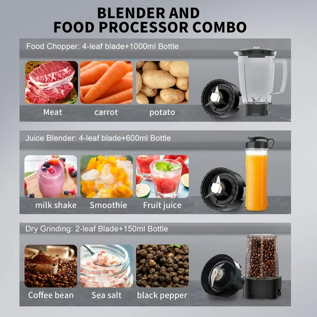 VAVSEA 1000W Smoothie Blender for Shakes and Smoothies, 3 IN1 Kitchen Personal Blenders and Grinder Combo for Protein Drinks, BPA-Free, 2 Speeds & Pulse