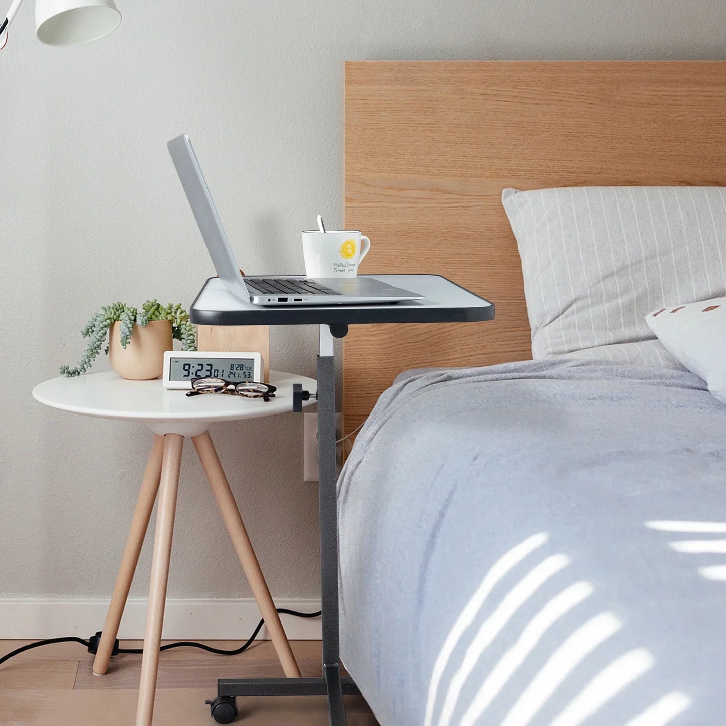 Ktaxon Adjustable Overbed Bedside Table with Wheels, Gray (Hospital and Home Use)