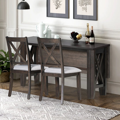 Churanty Farmhouse Dining Table Set for 6, Kitchen Foldable Dining Table with 4 Upholstered Chairs and Bench, Espresso