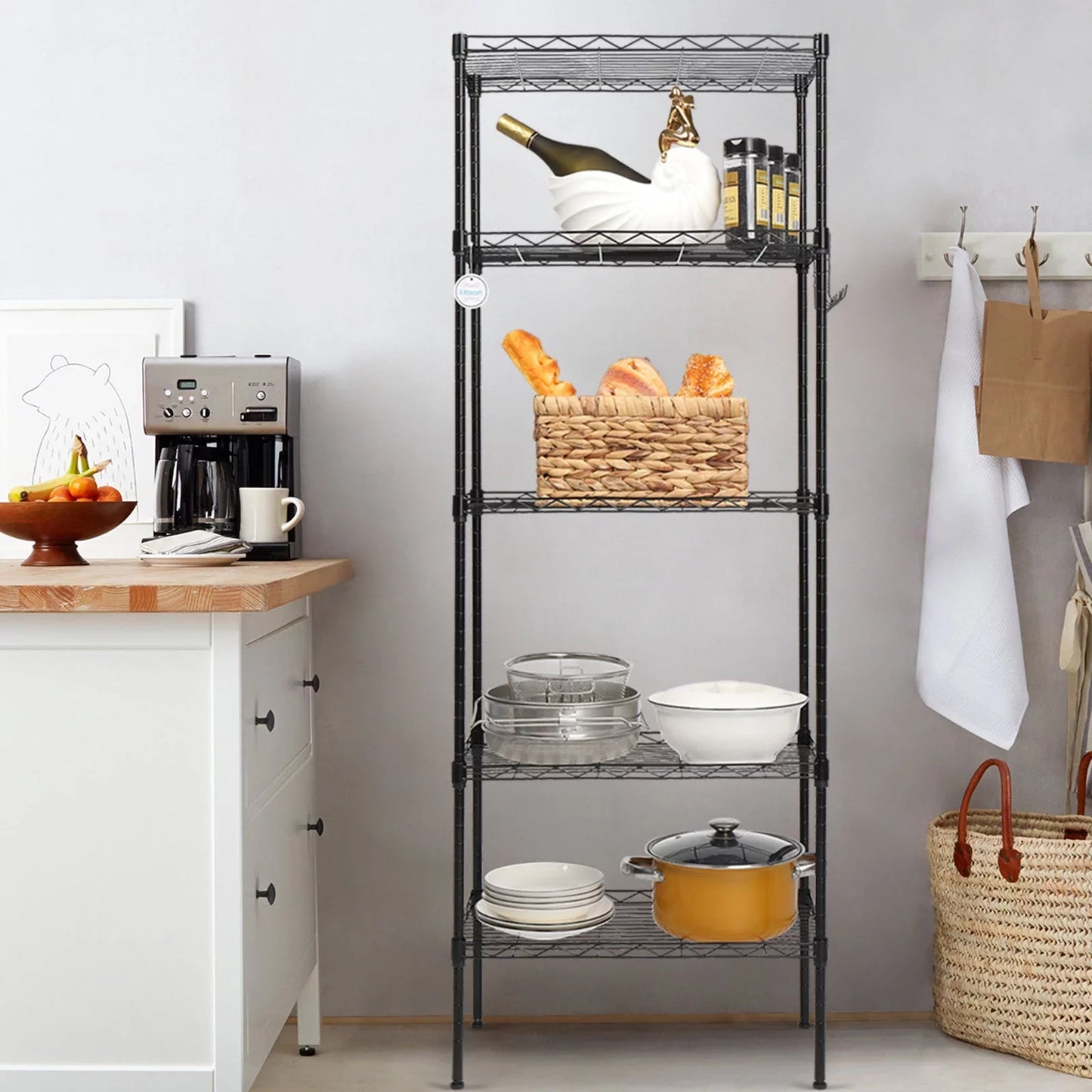 Ktaxon 5 Tier Layer 59"x21"x11.5" Storage Rack, Wire Shelving Adjustable Steel Storage Rack Organizer Kitchen, Black