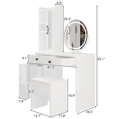 Ktaxon Vanity Table with 3 Color Lighted Mirror, Makeup Dressing Table with USB Charging Station, Dresser Table for Women,White