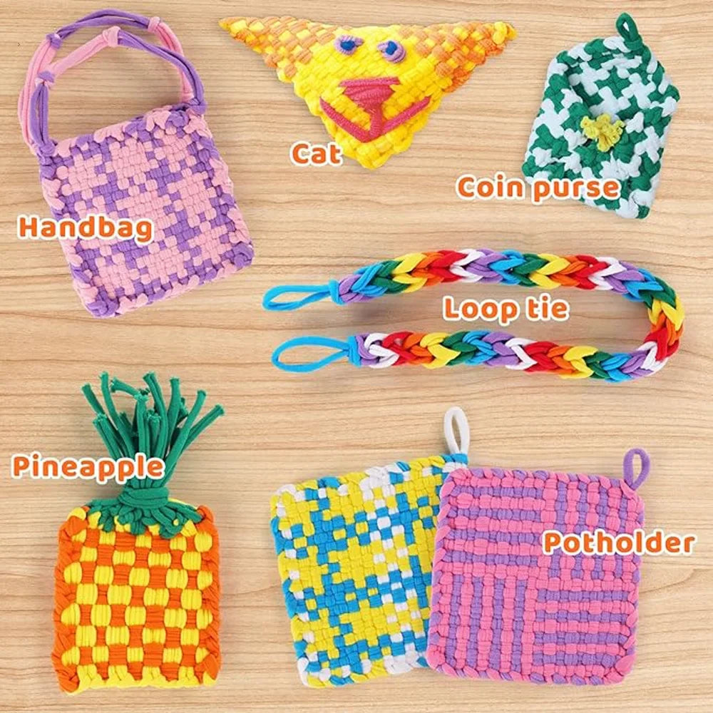 Weaving Loom Kits, 8 Colors Elastic DIY Loops Weaving Crafts Kit for Girls age 6-12,7" pot holder Loom Knitting Kits and gifts for kids and Beginner