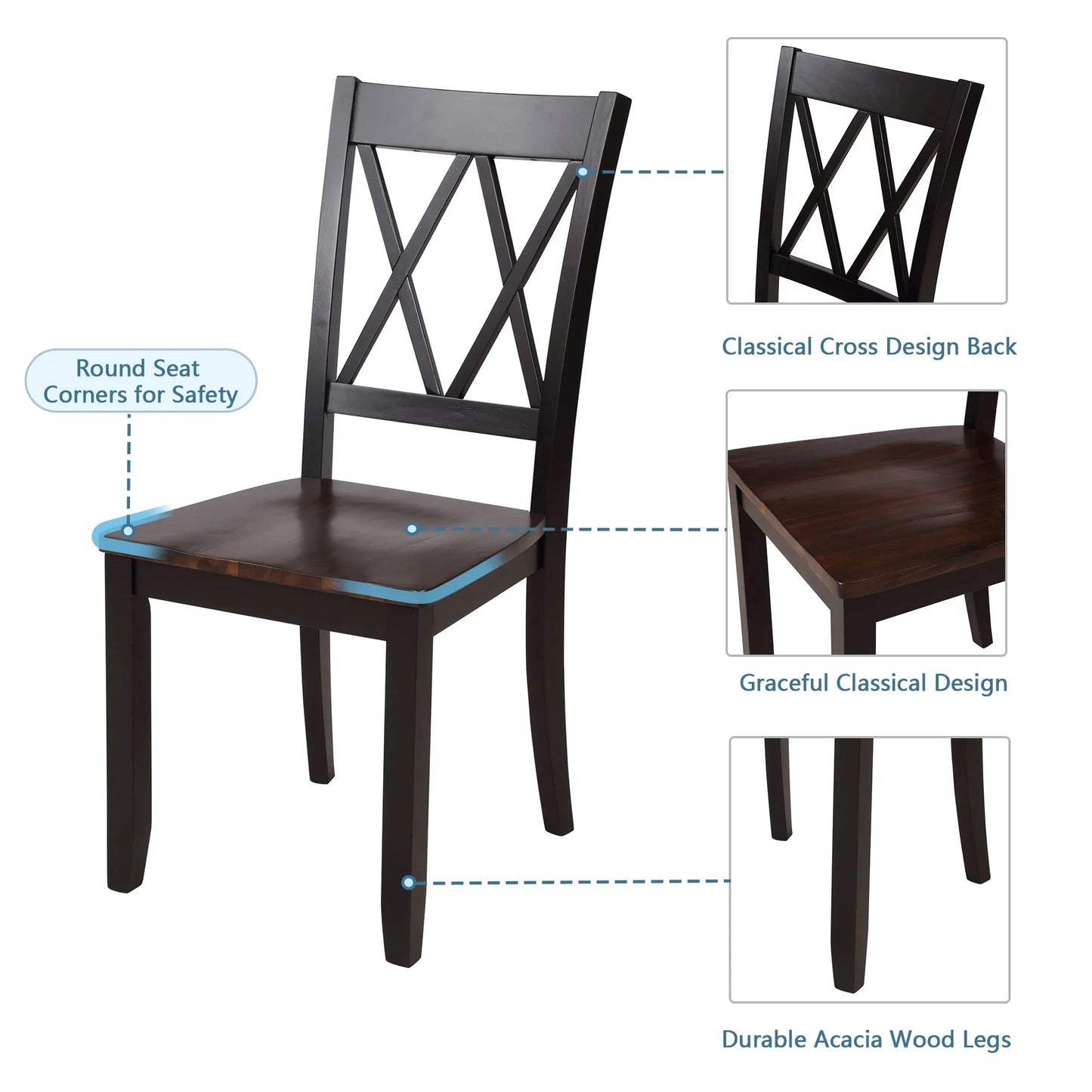 Churanty Farmhouse Wood 5 Pieces Dining Table Set for 4,Rectangle Kitchen Table Set with 4 Chairs,Black+Cherry