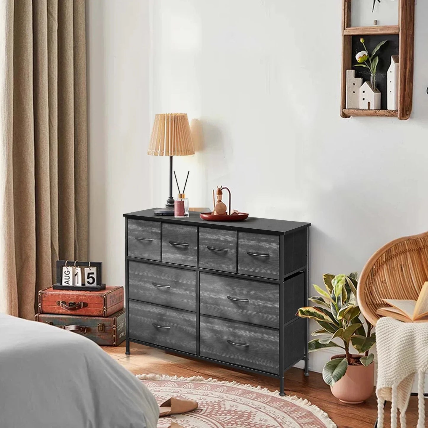 Ktaxon Dresser with 4 Big 4 Small Drawers - Furniture Storage Tower Unit, Steel Frame, Wood Top, Easy Pull Fabric Bins, Black