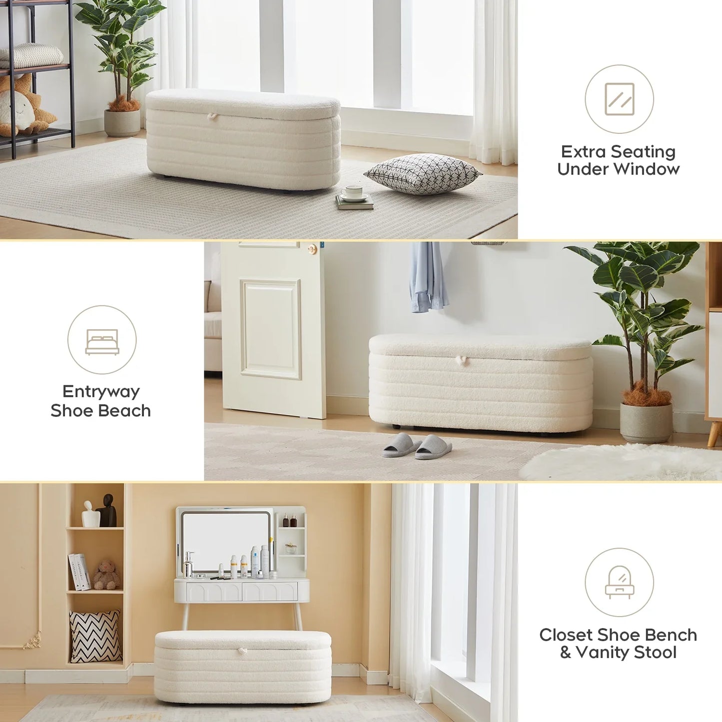 Storage Ottoman Bench End of Bed for Bedroom,Upholstered Entryway Shoe Seat Bench with Storage, Modern Cute Padded Blanket Chest Stool Foot Rest for Living Room, Window Seating