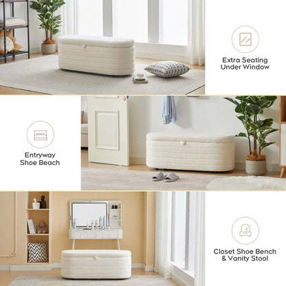 Storage Ottoman Bench End of Bed for Bedroom,Upholstered Entryway Shoe Seat Bench with Storage, Modern Cute Padded Blanket Chest Stool Foot Rest for Living Room, Window Seating