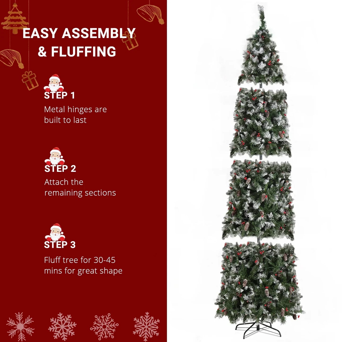 Ktaxon 9ft Pre-lit Slim Christmas Tree with Remote Control, Red Berry & Pinecones Xmas Tree with 460 LED Lights, 1298 Branch Tips, Green