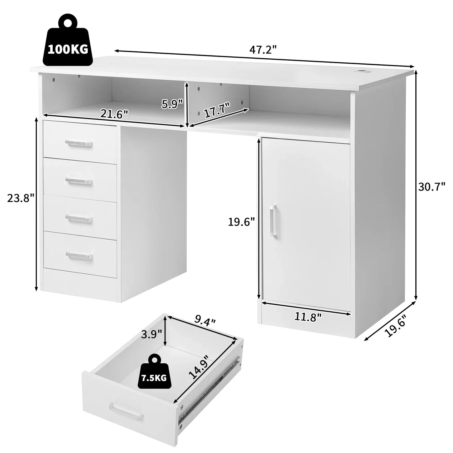 Ktaxon Wood Computer Desk Office Black Laptop PC Work Table Home Drawer & Keyboard Tray,White