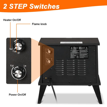 Ktaxon 15" Electric Fireplace Heater, Freestanding Wooden Fireplace Stove with 3D Realistic Flame, Overheat Protection, 1000W Portable Electric Heater for Indoor Bedroom Office Home, Black