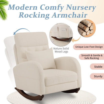 Ktaxon Rocking Accent Chair Glider Reading Chair Comfy Teddy Velvet Upholstered Single Sofa Rocker for Living Room, Nursery, Bedroom Beige