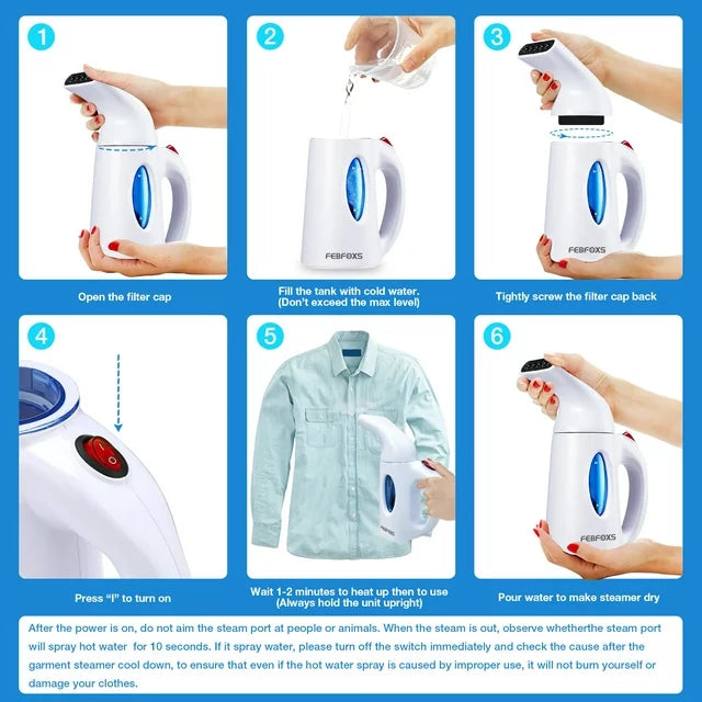 FEBFOXS Steamer for Clothes,700w Portable Garment Steamer,Auto Shut-off Function,Wrinkles/Steam/Soften/Clean/Sterilize,White