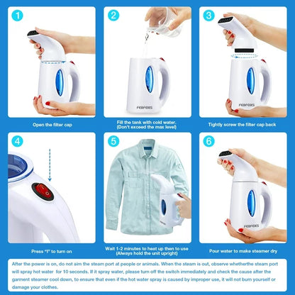 FEBFOXS Steamer for Clothes,700w Portable Garment Steamer,Auto Shut-off Function,Wrinkles/Steam/Soften/Clean/Sterilize,White
