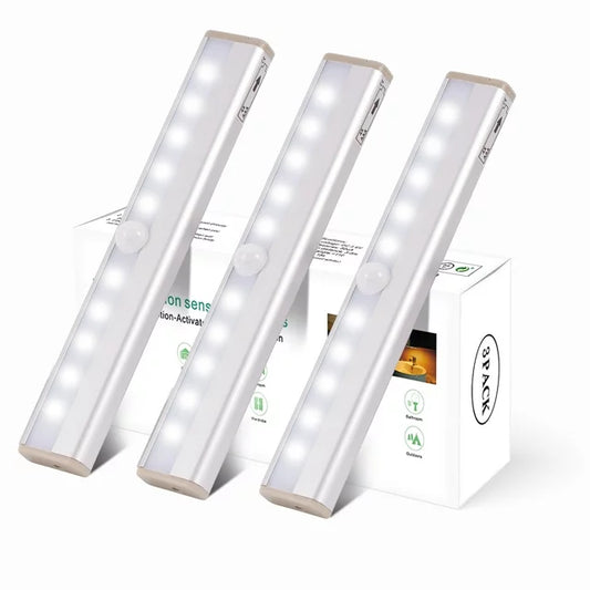 VAVSEA Under Cabinet Lights, Battery Operated Motion Sensor LED Lights, 10 LED Stick-On Anywhere Magnetic Closet Lights, Ideal for Closet, Cabinet, Safe, Hallway, Stairway, Kitchen, Pantry, 3 Pack