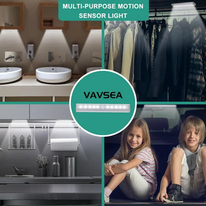 VAVSEA Under Cabinet Lights, Battery Operated Motion Sensor LED Lights, 10 LED Stick-On Anywhere Magnetic Closet Lights, Ideal for Closet, Cabinet, Safe, Hallway, Stairway, Kitchen, Pantry, 3 Pack