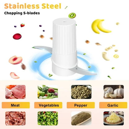 VAVSEA Food Processor and Vegetable Chopper for Dicing, Chopping, Mincing, BPA Free, Stainless Steel Blades, White, 4-Cup