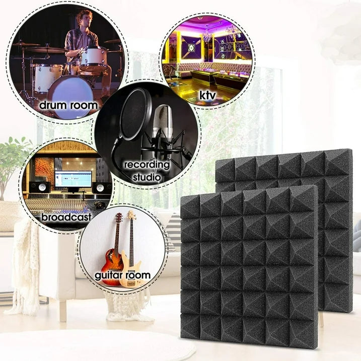 Geepro 8 Pcs/set Soundproofing Foam Studio Acoustic Panels Pyramid Fireproof Panels Foam Tiles Sound Insulation Absorbing, 12x12x2 inch
