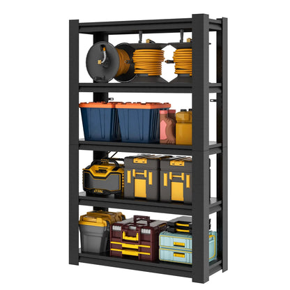 IKIMI 5-Tier Metal Storage Shelves for Garage, 16" D*36" W*72" H, Black, Assembly Required