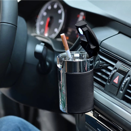 Aiteng Solar LED Car Ashtrays for Cup Holder Smell Proof with Lid Detachable Ashtray for Car Home Office, Black